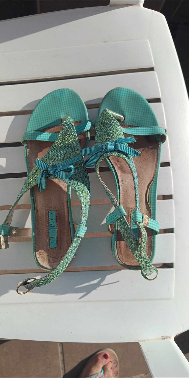 Sandalias lazo tacón bajo turquesas