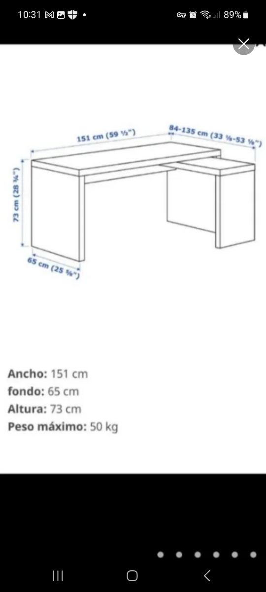Escritorio extensible de 151cm roble en Santomera