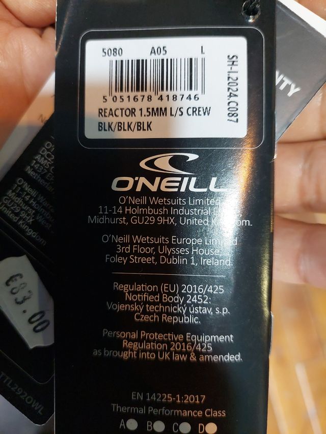 Neoprene Oneill TL da uomo in lycra da 1,5 mm