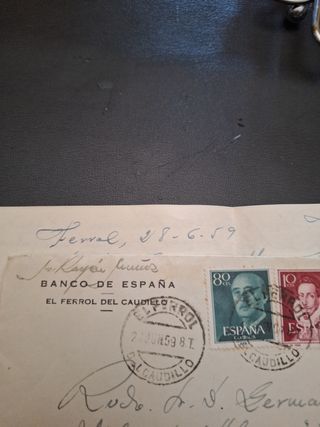 Carta personal y sellos de 1959