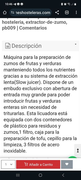 Extractor de zumos frutas y verduras profesional