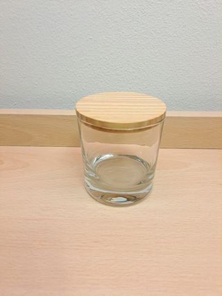 Portacandela in vetro con tappo in legno