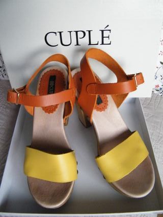 Sandalia piel "CUPLE" nº 38 amarilla/naranja