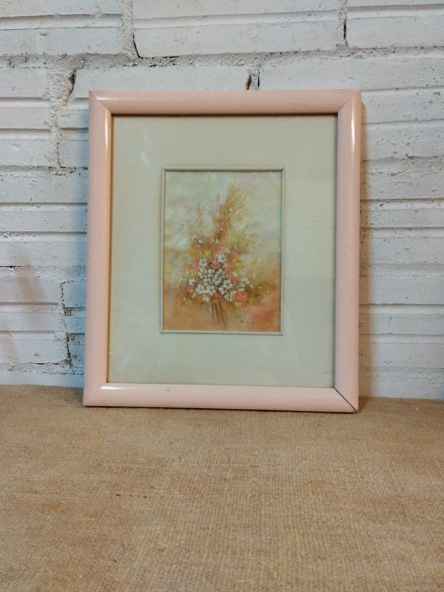 Cuadro al óleo de flores emmarcado