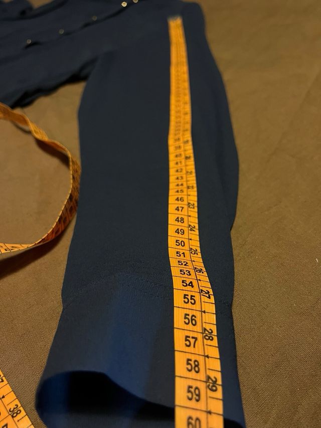 Camicia manica lunga blu collo alla coreana