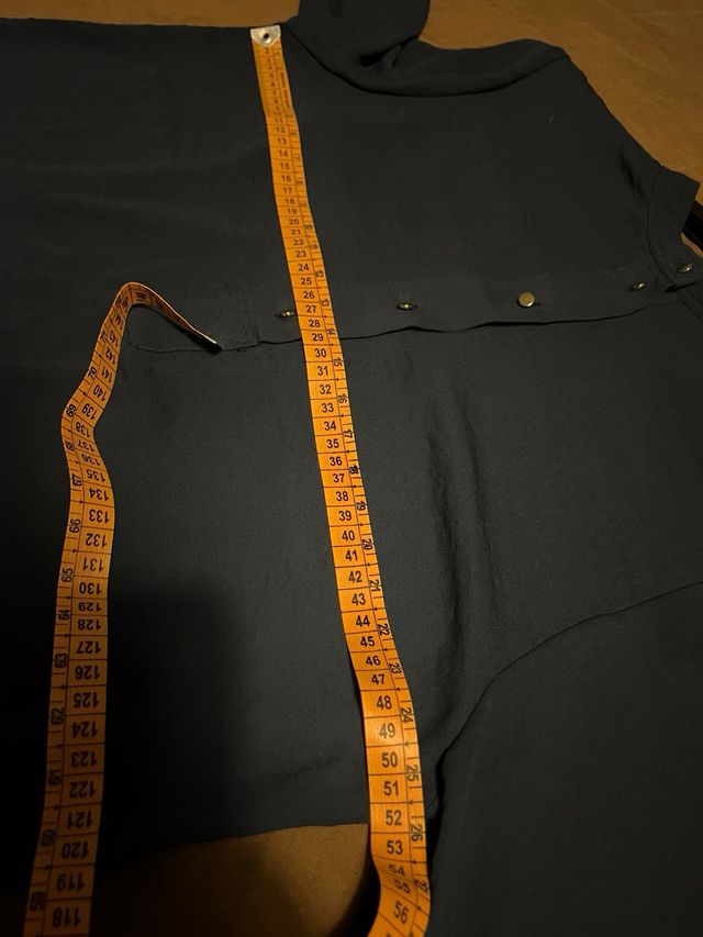 Camicia manica lunga blu collo alla coreana