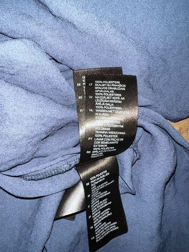 Camicia manica lunga blu collo alla coreana