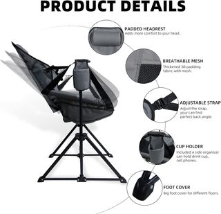 Silla-mecedora portátil de camping XXL 100kg gris
