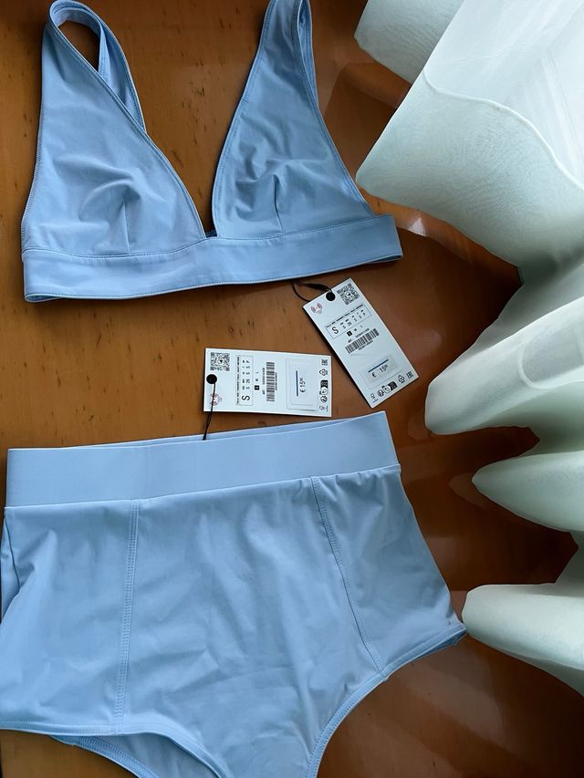 Conjunto bikini lencero zara azul S