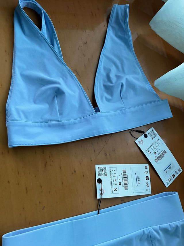 Conjunto bikini lencero zara azul S