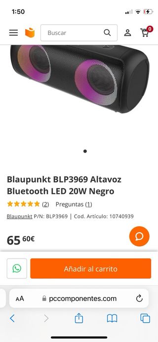 Blaupunkt BLP3969 Altavoz Bluetooth LED 20W Negro