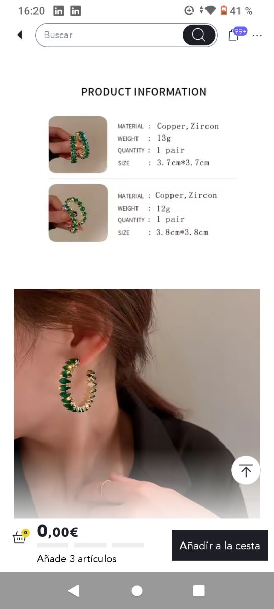 Pendientes de aro con cristales, Nuevos