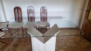 Mesa de Mármol y Cristal junto 6 sillas Vintage