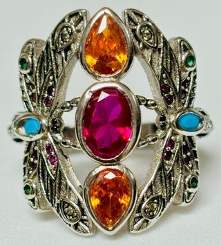 Anillo “libelulas” con gemas en plata de ley 925 