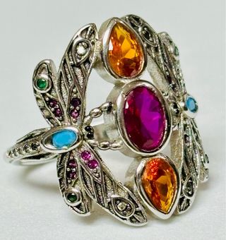 Anillo “libelulas” con gemas en plata de ley 925 