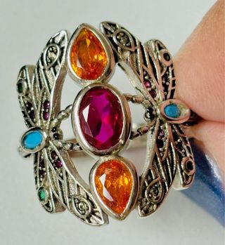 Anillo “libelulas” con gemas en plata de ley 925 