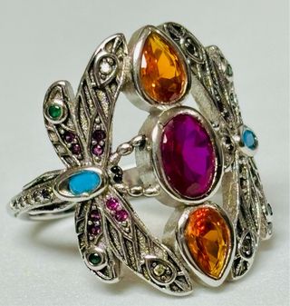 Anillo “libelulas” con gemas en plata de ley 925 