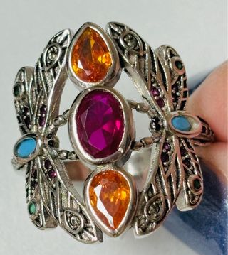 Anillo “libelulas” con gemas en plata de ley 925 