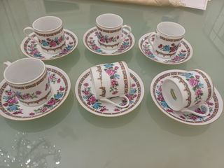 6 tazzine + 6 piattini floreale dipinti vintage