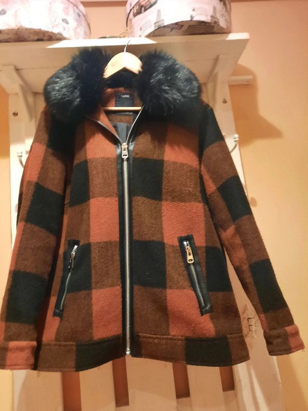 Chaqueta abrigo C&A talla 48 XXXL cuadros peluche