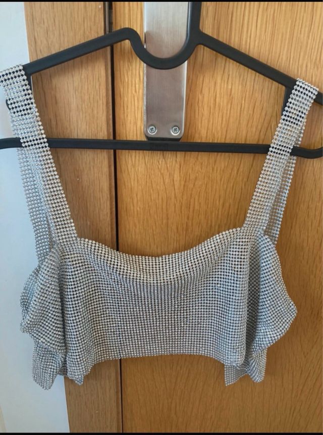 TOP PLATEADO Y BOLSITO A JUEGO para fiesta