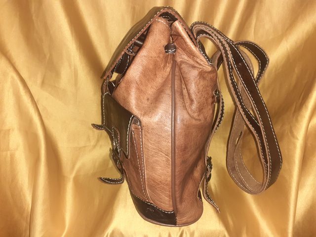 Mochila Fez doble bolsillo pequeña beige-marron