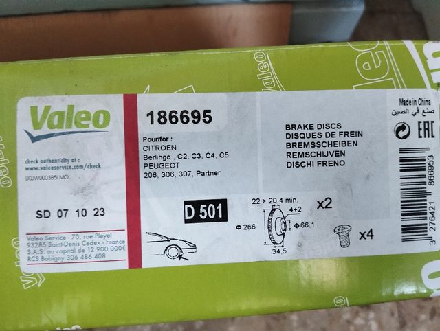 Disco de freno Peugeot partner 