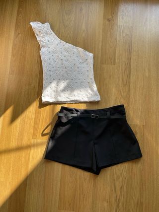 Falda pantalon negra con cinturon Zara T.M