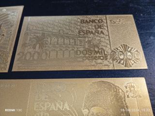 Réplica billetes de España en lamina oro