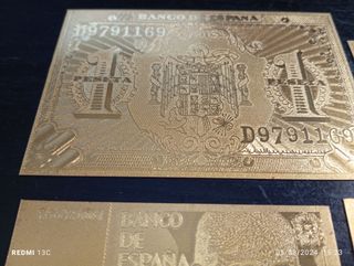 Réplica billetes de España en lamina oro