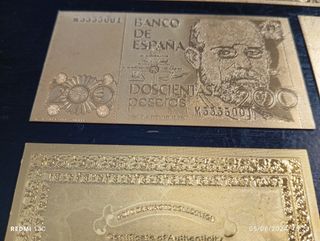 Réplica billetes de España en lamina oro
