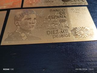Réplica billetes de España en lamina oro