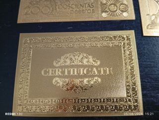 Réplica billetes de España en lamina oro