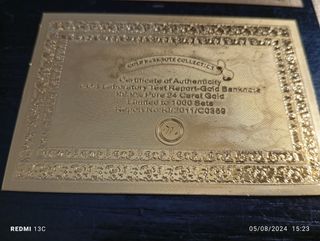 Réplica billetes de España en lamina oro