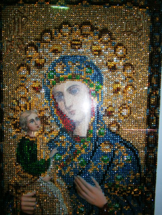 cuadro de virgen de Diamond painting enmarcado