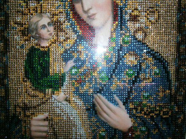 cuadro de virgen de Diamond painting enmarcado