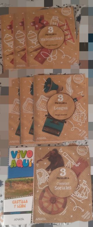 Lote libros 3 primaria. Anaya. Mates, Lengua y Soc