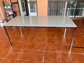 Tavolo in acciaio inox e vetro 1,8x0,83