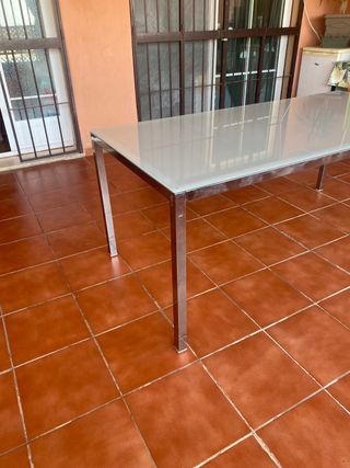 Tavolo in acciaio inox e vetro 1,8x0,83
