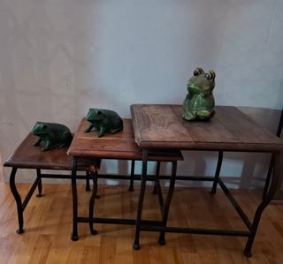SET DE 3 MESAS, HIERRO FORJADO Y MADERA