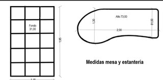 Mesa de oficina y estanterías