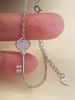 Pulsera Corazón Llave amor  De Plata De Ley 925