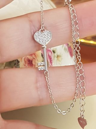 Pulsera Corazón Llave amor  De Plata De Ley 925