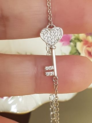 Pulsera Corazón Llave amor  De Plata De Ley 925