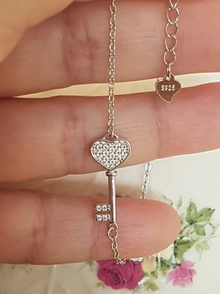Pulsera Corazón Llave amor  De Plata De Ley 925