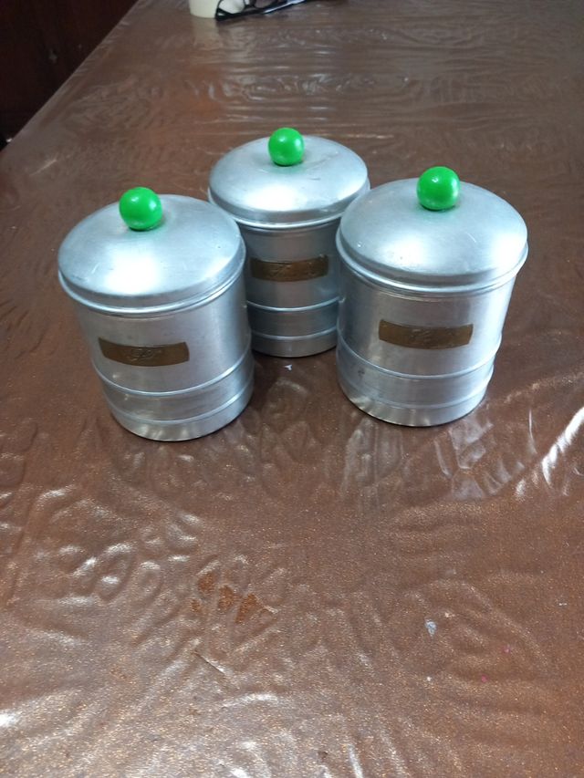 N.3 barattoli in alluminio anni 40 spezi