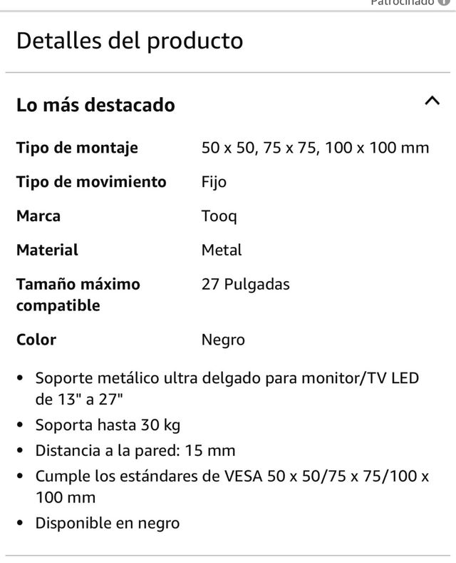 Soporte de pared para pantallas