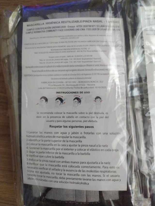 Mascarilla tela homologada talla L