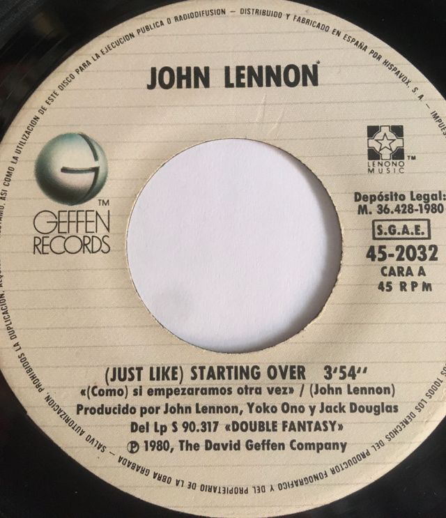 JOHN LENNON - STARTING OVER, single vinilo 1980
