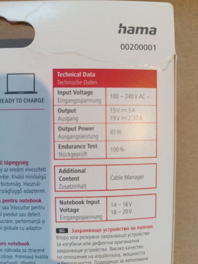 CARGADOR PORTATIL UNIVERSAL HAMA 45 W